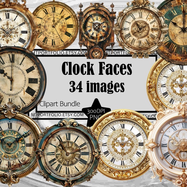 Clock Face Clipart Analog Clock png Digital Download Vintage Clock PNG Clipart Bundle Commercial Retro Mechanical Clock Clipart Bundle