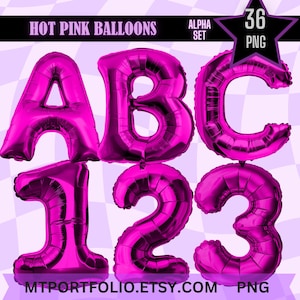 Hot Pink Balloon PNG Pink Fuchsia Mylar Balloon Individual Letters and Numbers Clipart Digital Alphabet Pink Balloon Letters Sublimation