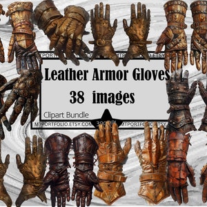 Armadura de cuero Clipart Guantes de cuero PNG RPG Guantelete de cuero Paquete Gráficos PNG Transparente Uso comercial Descarga digital Sublimación