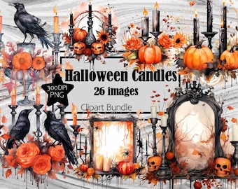 Halloween Candles Pumpkins Floral Witchy Gothic Graphics Transparent Commercial License Incl.~Digital Download Sublimation Junk Journal