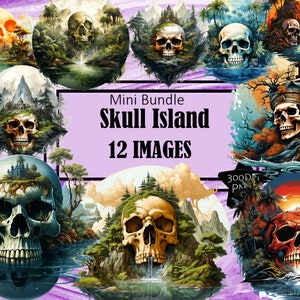 Pirata Teschio Isola Fantasia Oceano Mare Panoramico Lungomare ClipArt Dye Sublimation Bundle Junk Journal Scrapbook File PNG Trasparente Download