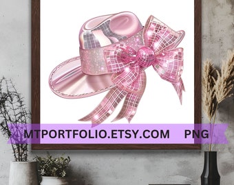 Pink Cowgirl Hat Printable Art Disco Ball Wall Art Coastal Cowgirl Printable Pink Poster College Dorm Room Modern Art - Instant Download