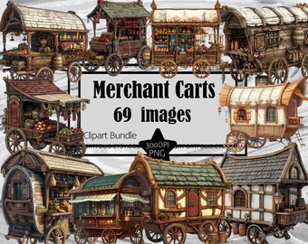 Merchant Cart Clipart Medieval Cart PNG Graphic RPG Shop Transparent Commercial License Digital Download Sublimation Medieval merchant cart