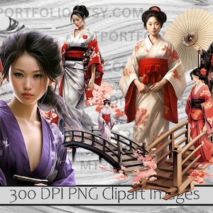 Geisha Clipart Japanese Culture PNG Asian Beauty PNG Traditional Sublimation Art Vintage Japan Clipart Japanese Woman Clipart Bundle image 2