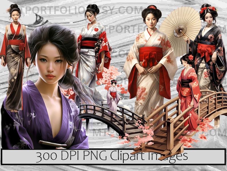 Geisha Clipart Japanese Culture PNG Asian Beauty PNG Traditional Sublimation Art Vintage Japan Clipart Japanese Woman Clipart Bundle image 2