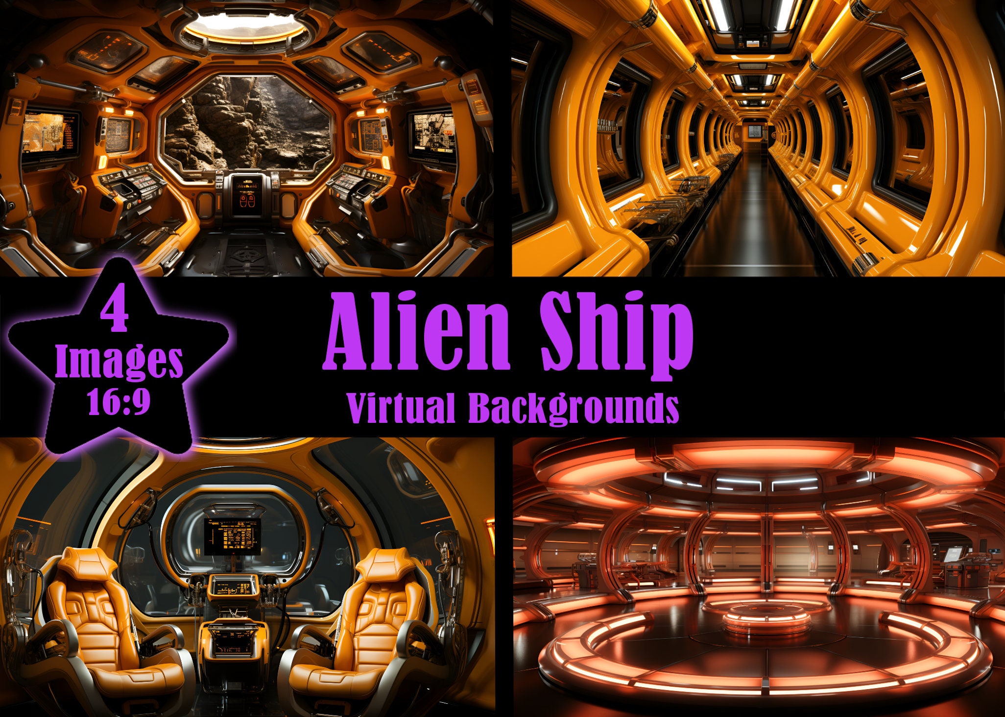 Alien Ship Interior Orange 4 Pack Zoom Background Virtual Meeting ...