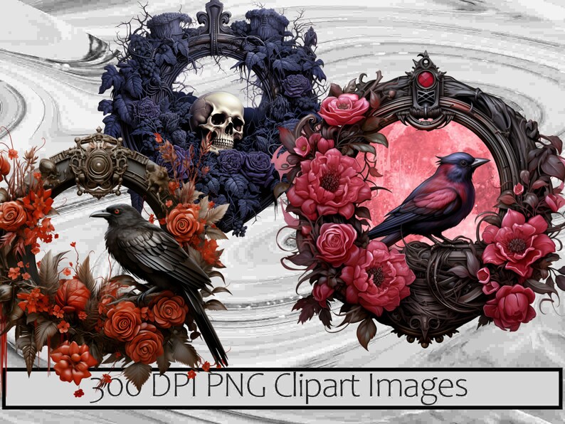 Gothic Wreath Clipart Skull Wreath PNG Digital Download Sublimation ...