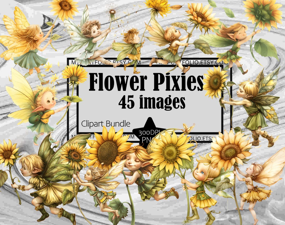 Sunflower Pixie Clipart Flower Fairies PNG Fae Folk Graphics ...
