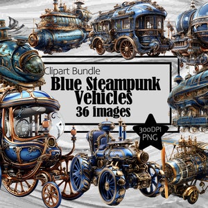 Blue Steampunk Vehicles Graphics Transparent Commercial License Incl.~Digital Download Sublimation Junk Journal