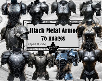 Black Metal Armor Clipart Royal Chest Armor PNG-bundel harnas PNG Tabletop Gaming Clipart Battle Armor sublimatie Knight Armor PNG