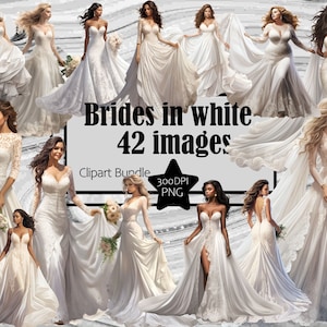 Vestido de novia clipart, falda de novia de encaje blanco PNG, invitación de boda, arte de sublimación, novias con vestidos, clipart de vestido de novia, paquete de boda