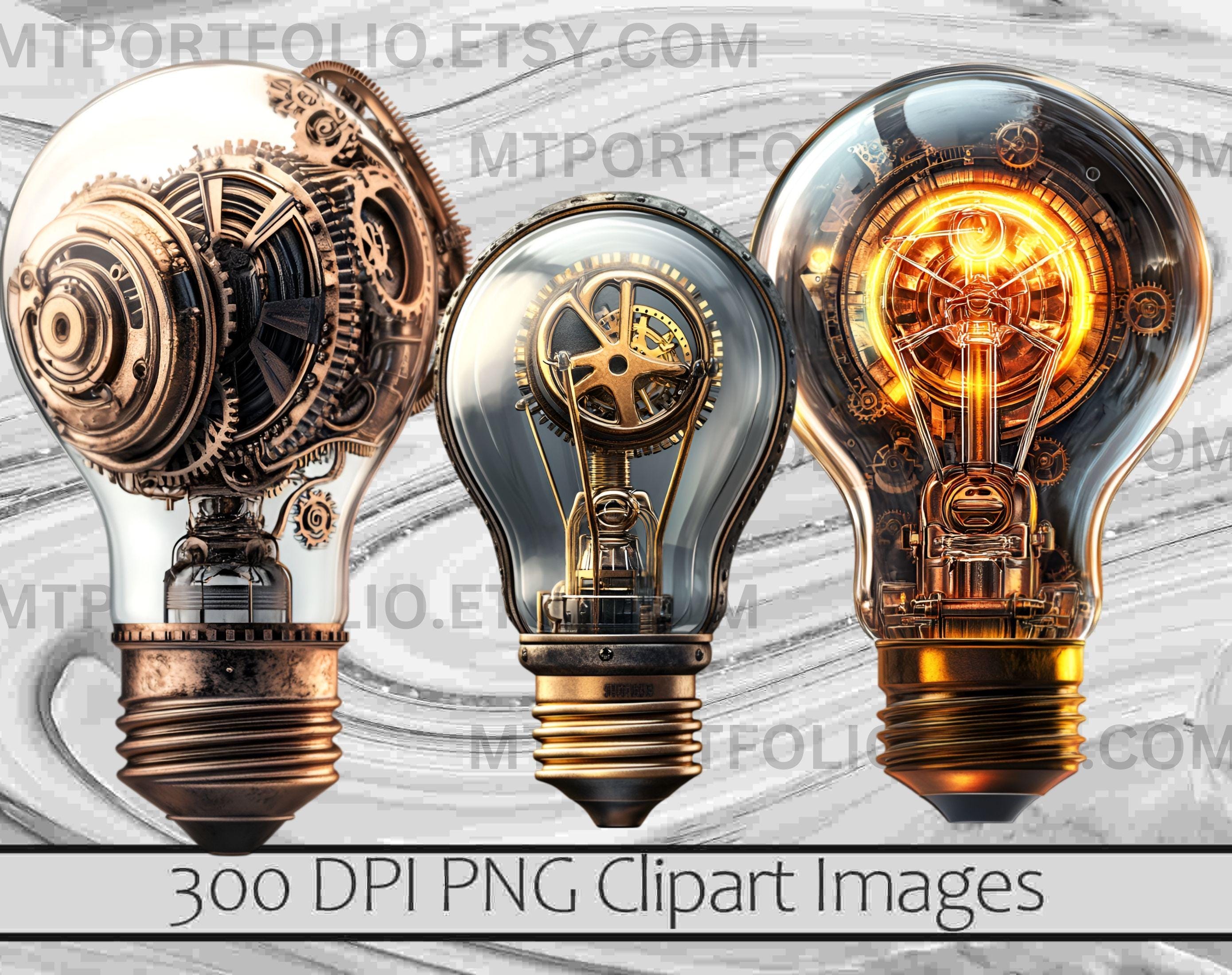 Steampunk Clipart Steampunk Lightbulb PNG Bundle Vintage Light Bulb PNG ...