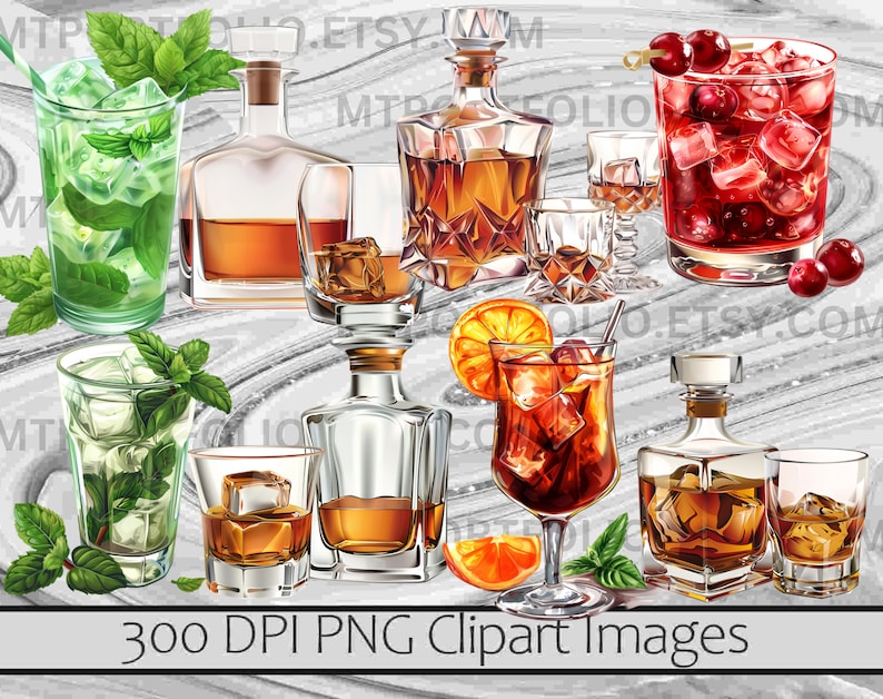 Bourbon and Whiskey Clipart Bundle Alcohol PNG Graphics Booze Drink ClipartTransparent Commercial Digital Download Sublimation Junk Journal image 5