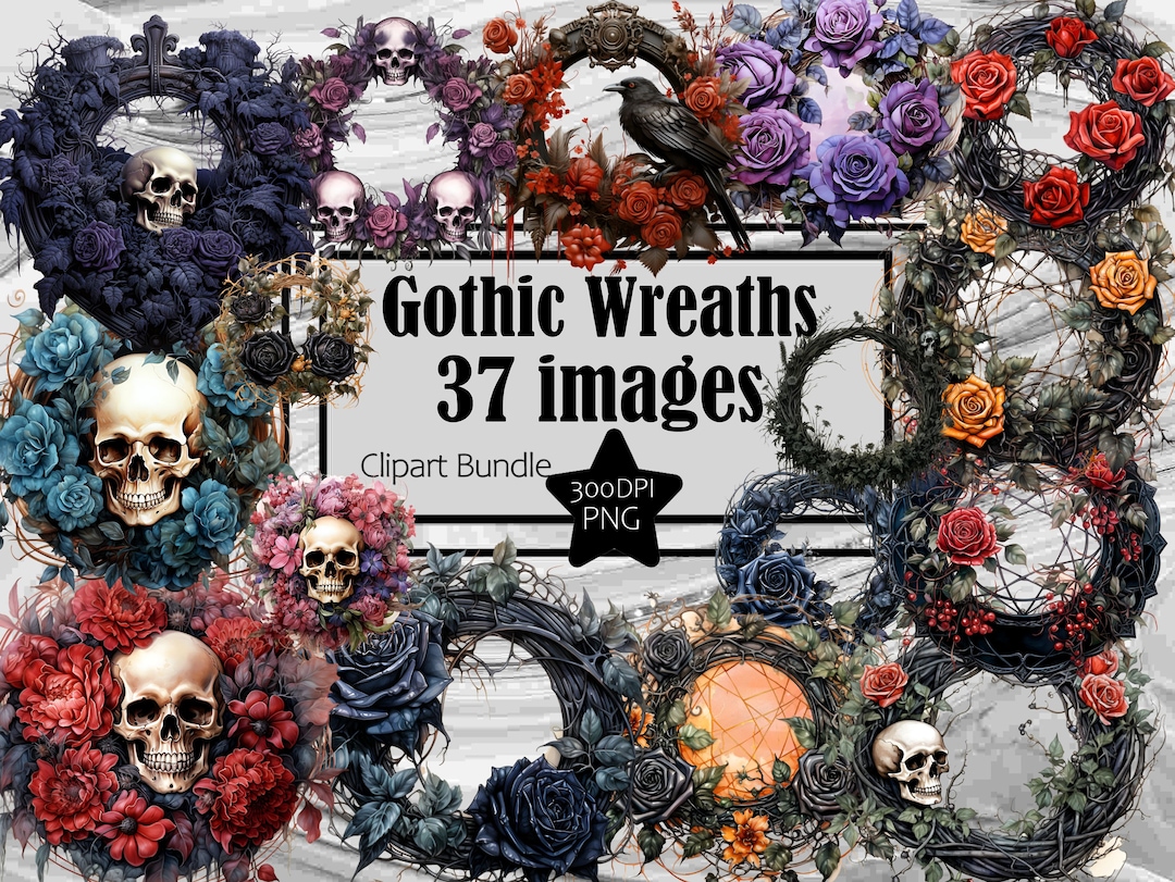 Gothic Wreath Clipart Skull Wreath PNG Digital Download Sublimation ...