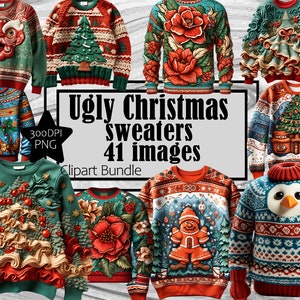Hässliche Weihnachtspullover - Grafiken Transparent Kommerzielle Lizenz Inkl. Digital Download Sublimation Junk Journal