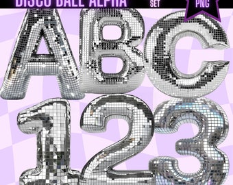 Silver Disco Ball Alphabet Mirror Dance Party Individual Letters Numbers Clipart Digital Alphabet Mirror Ball Letters Sublimation