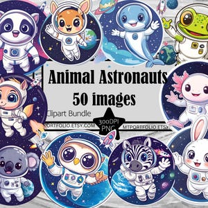 Animaux astronautes Clipart mignon Kawaii PNG bébé astronaute Bundle PNG graphiques Transparent usage commercial téléchargement numérique Sublimation Journal