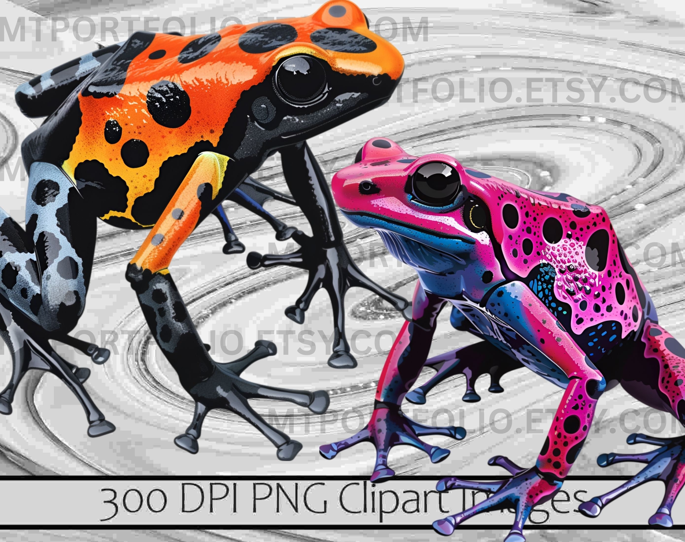 毒カエルのクリップアート 虹色のヤドクガエル PNG バンドル