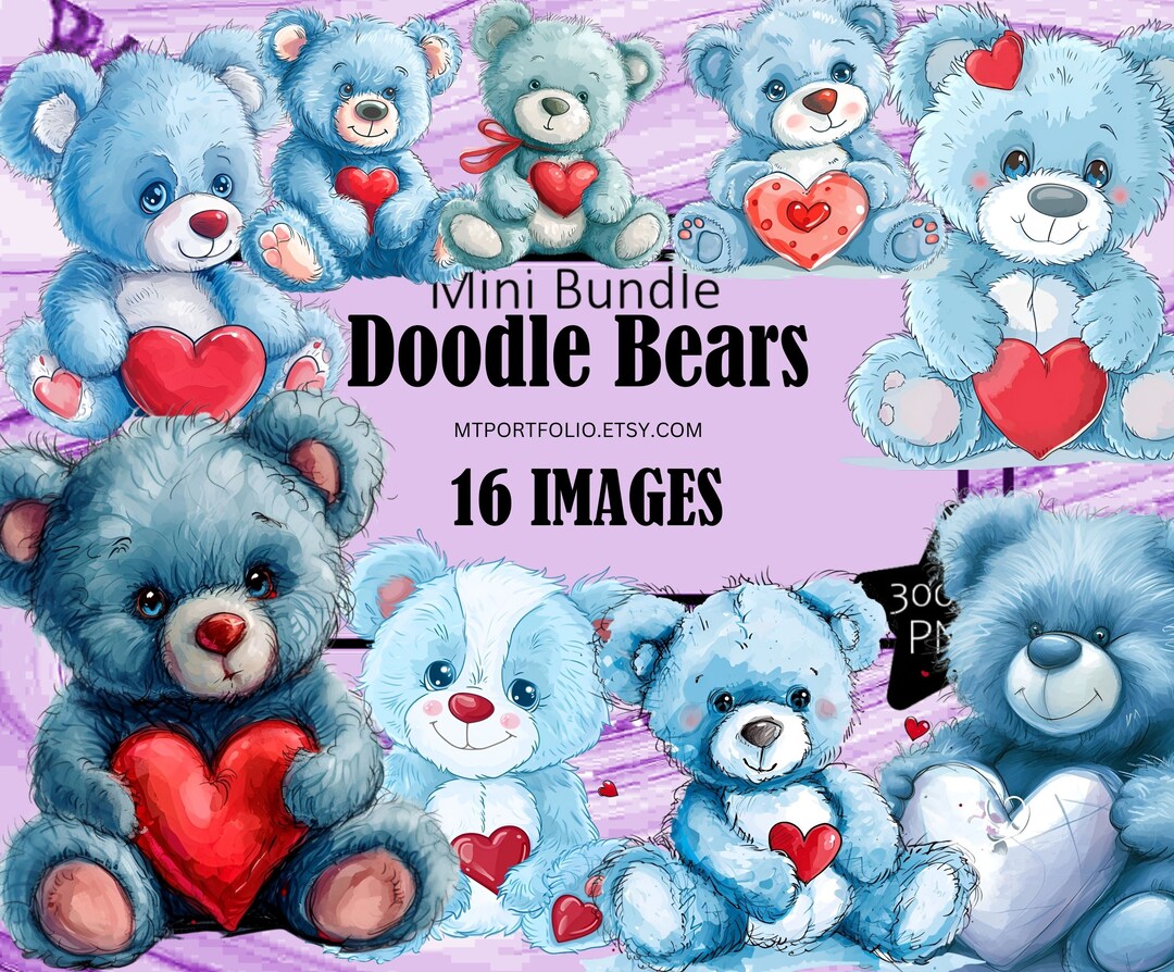 Blue Doodle Bears Hearts Love Valentines Day Clipart Graphics ...