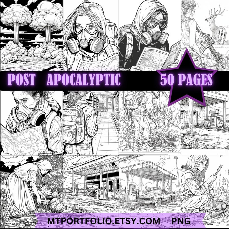 Apocalypse Disaster 50 Coloring Pages for Adults Gas Mask Survivor WW3 ...