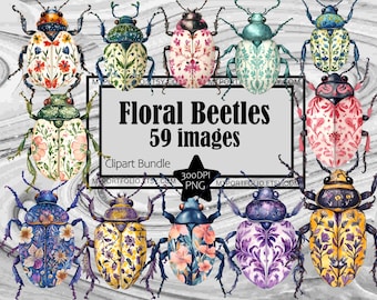 Floral Beetle Clipart PNG Vintage Inseto Clip Art Rústico Scrapbook Gráfico Transparente Comercial Digital Download Junk Journal Papel Artesanal