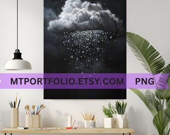 Diamond Lightning Storm Cloud Printable Art Diamond Raindrop Wall Art Dark Rain Cloud  College Dorm Room Modern Art - Instant Download