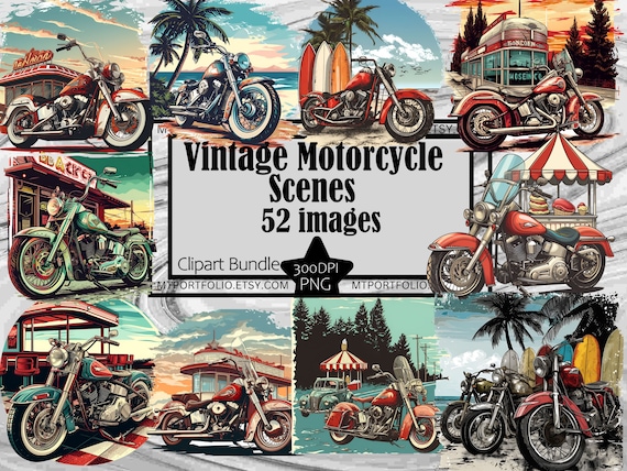 Vintage Motorcycle PNG Classic Motorcycle Bundle PNG Graphics Transparent Commercial Use Digital Download Sublimation Road Trip PNG