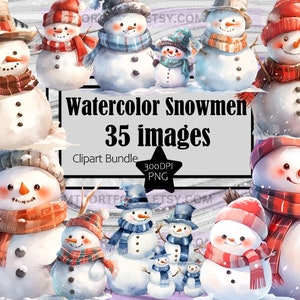 水彩雪だるまクリップアートPNG パステル雪だるまバンドルPNGグラフィックス透明商用利用デジタルダウンロード昇華ジャンクジャーナルPNG