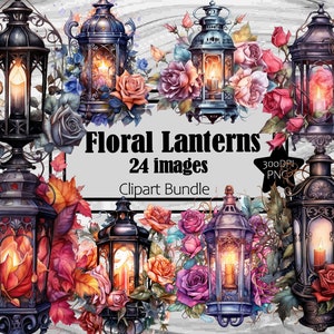 Lanternas florais góticas flores românticas velas gráficos transparentes licença comercial incl.~download digital sublimação lixo diário