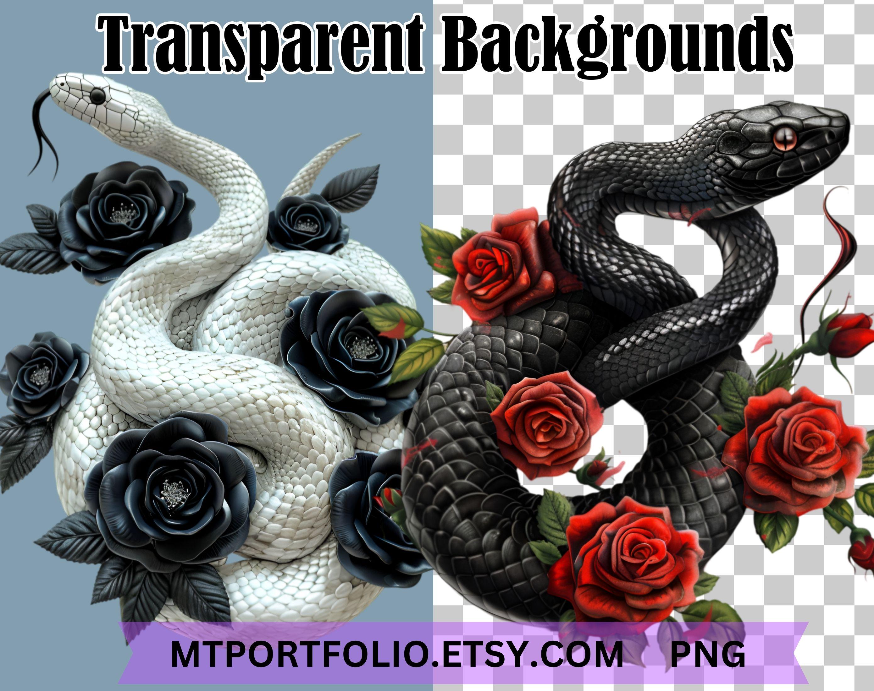 Snake and Roses Clipart PNG Bundle Boa Snake Graphic Transparent ...