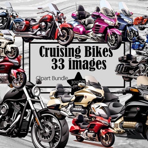 Moto Clipart Autostrada Classico Cruiser Viaggio su strada Autostrada PNG Bundle PNG Grafica Trasparente Commerciale Download digitale Sublimazione