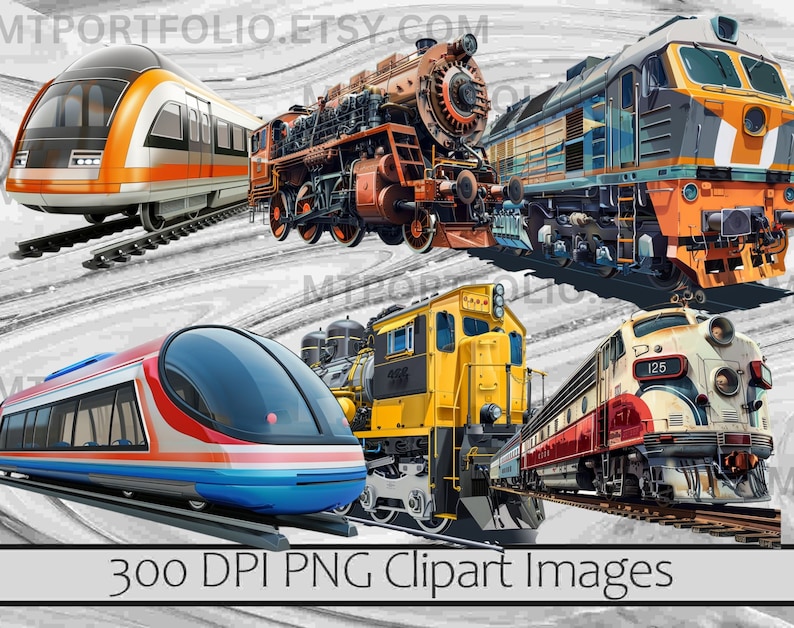 Train Clipart Locomotive PNG Bundle Train Engine Graphics Bullet Train ...