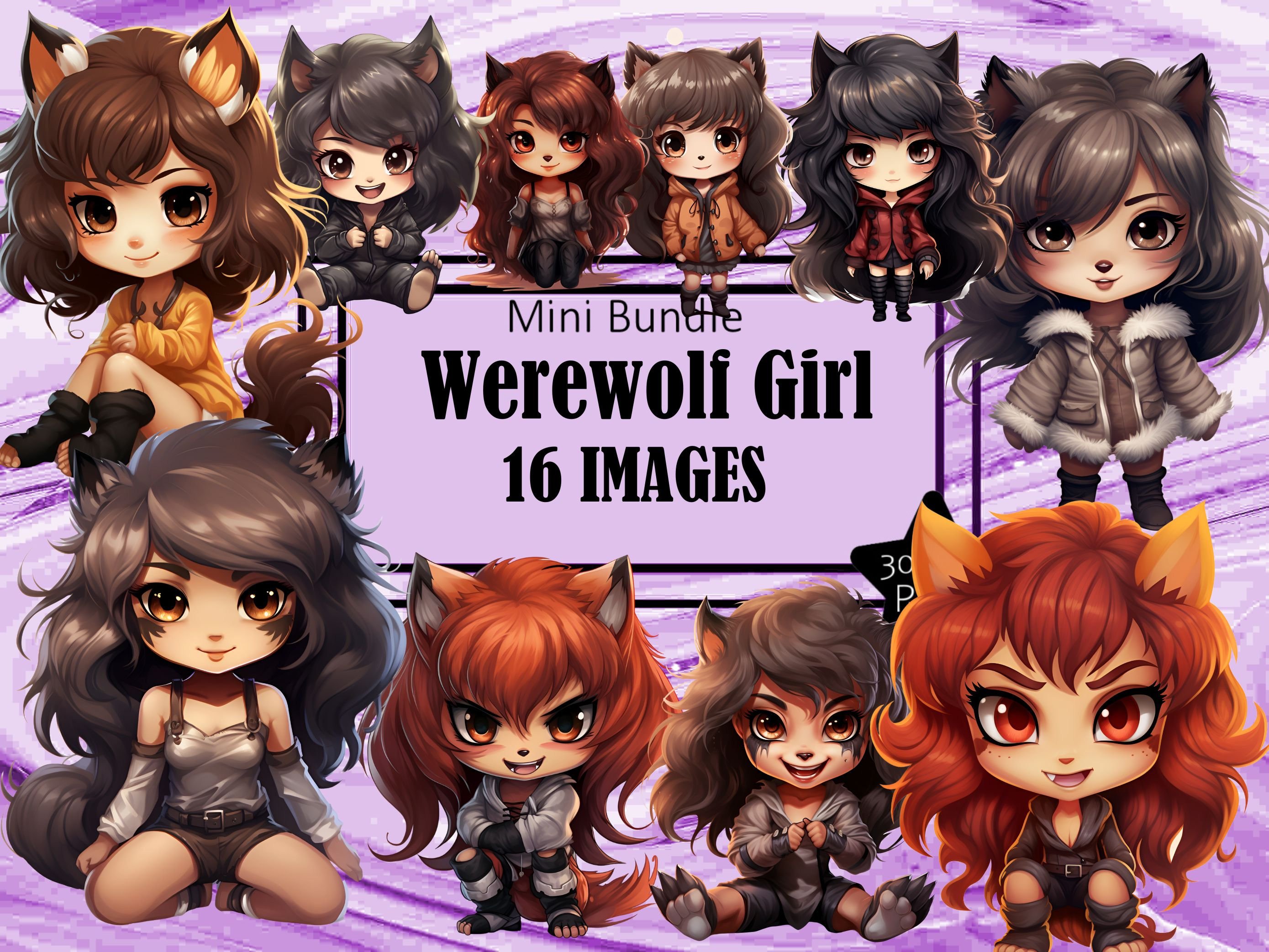 Werewolf Girl Shape Shifter Fursona Chibi Kawaii Art Clipart