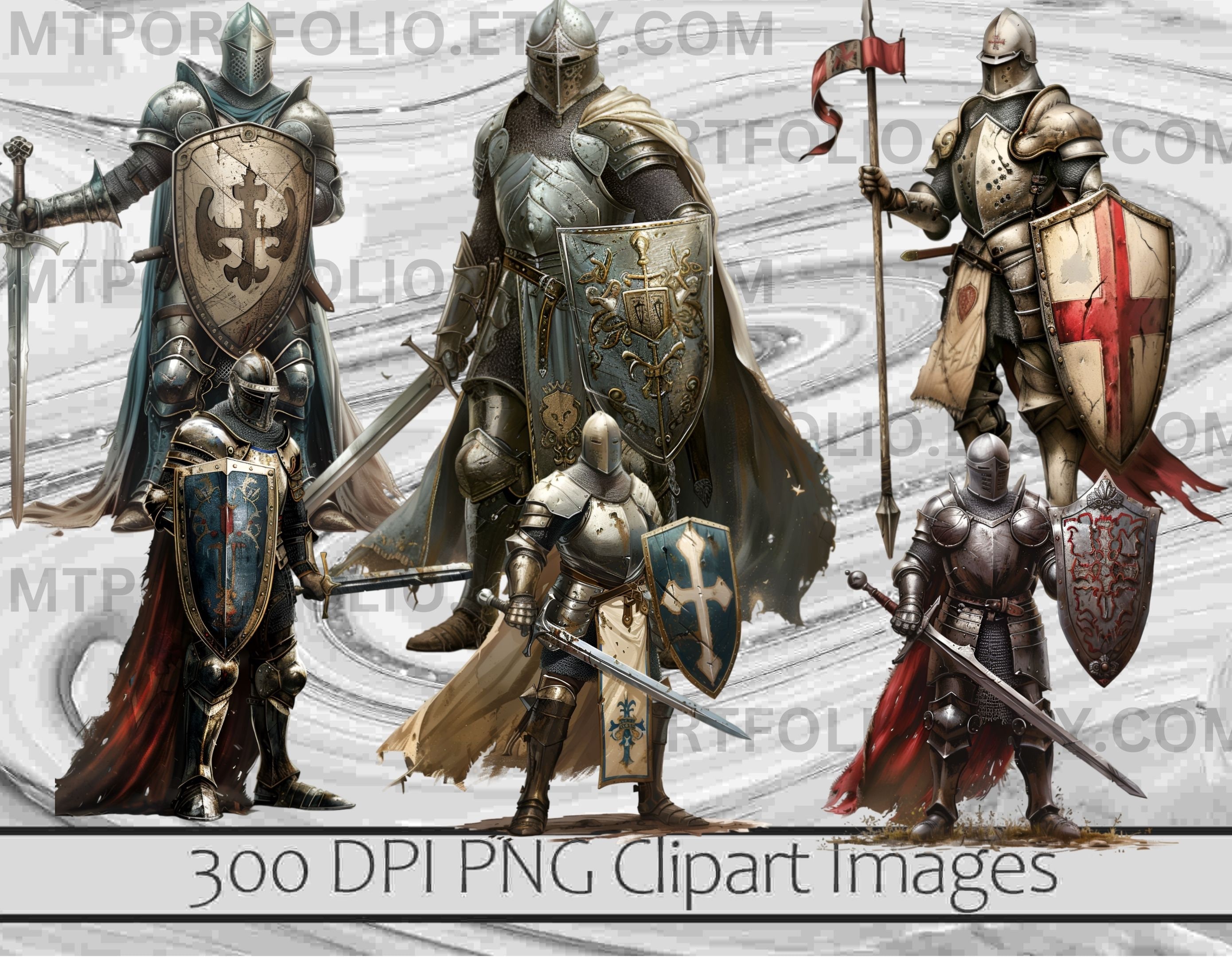 Medieval Knights Clipart Knight Armor Knights on Horses PNG Bundle PNG