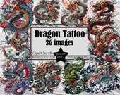 Dragon Tattoo Clipart Japanese Tattoo Dragon PNG Clipart Bundle Tattoo Flash Style PNG Japanese Clipart Paper Craft Junk Journal Dragon PNG