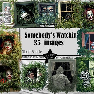 Creepy Stalker Clipart Halloween Horror PNG Bundle Creepy Clown Clipart PNG Psycho Stalker Clipart Assustador Window Watcher Sublimação PNG Arte
