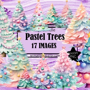 Pastel Christmas Tree Rainbow Winter Holiday PNG Art Clipart Graphics Sublimation Bundle Junk Journal Scrapbook File Transparent Download