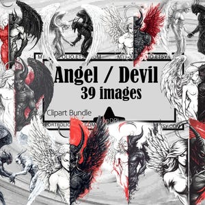 Engel und Dämon Clipart Gut und Böse PNG Split Bild PNG Kommerzielle Nutzung Clipart Gothic Tshirt Engel des Todes Sticker Bundle