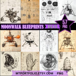 Mondlandung Blaupausen Patent Zeichnungen PNG Druckbare Schematische Vintage Ephemera Mechanische Zeichnungen Junk Journal Digitale Papiermaschine