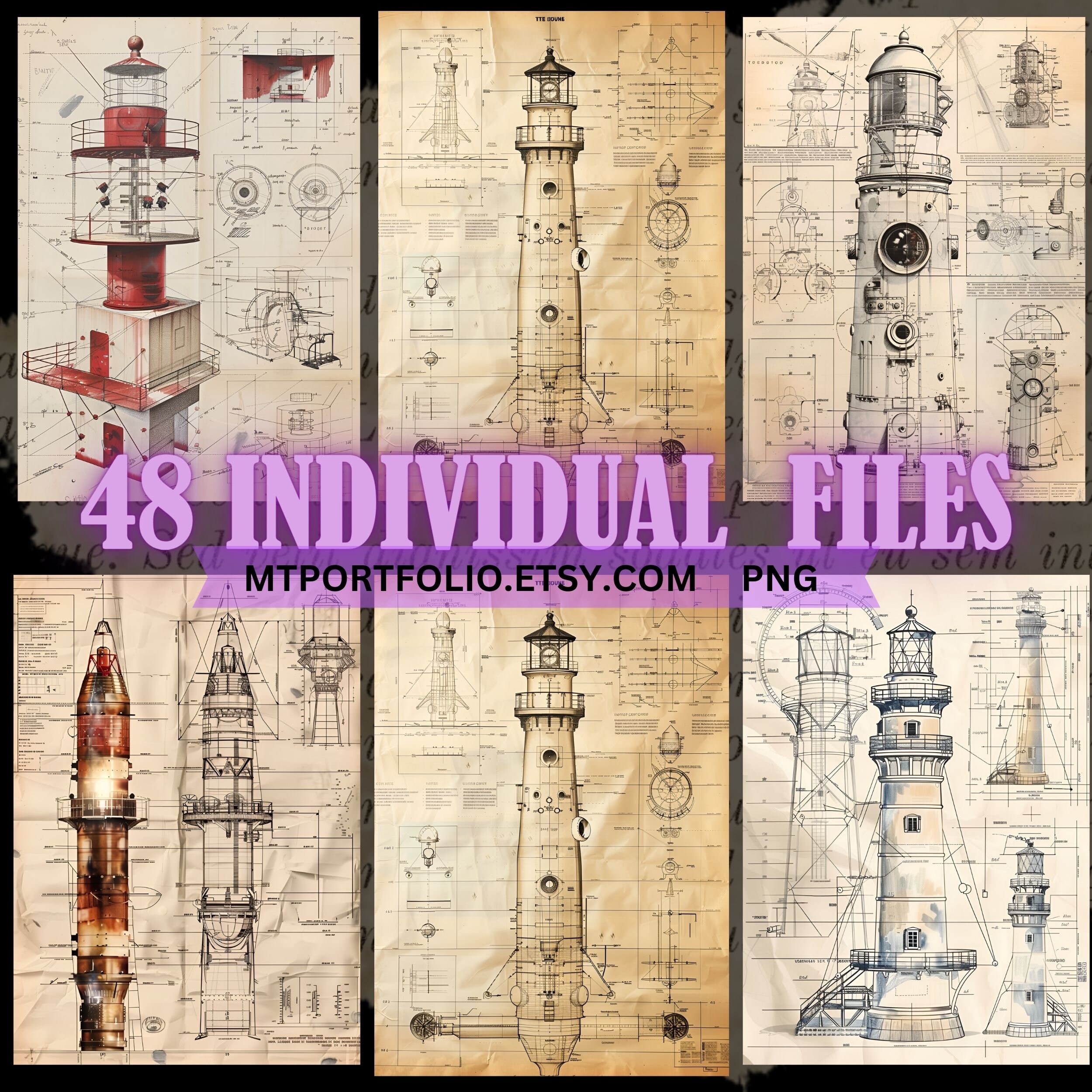 Lighthouse Blueprints Patent Drawings PNG Printable Schematic Vintage ...