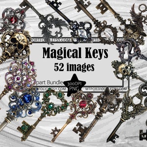 Magische sleutel PNG Skeleton Key Clipart Crystal Key afbeelding transparant commerciële digitale download sublimatie dagboek Renaissance kasteelsleutel
