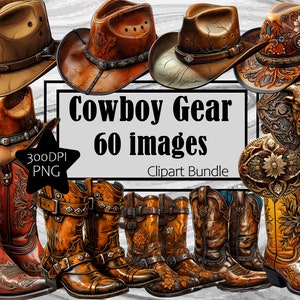 Cowboy Ausrüstung - Hüte Stiefel Schnallen Grafiken Transparent Kommerzielle Lizenz Inkl. ~ Digital Download Sublimationsjournal