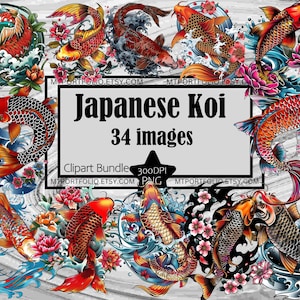 Clipart de Koi, tatuaje japonés, pez Koi PNG, paquete de imágenes prediseñadas, tatuaje estilo Flash PNG, clipart asiático, diario de manualidades de papel, tatuaje tradicional Koi PNG