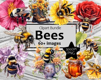 Honey Bees Flowers, Honeycomb Graphics Transparent Commercial License Incl. ~Digital Download Sublimation