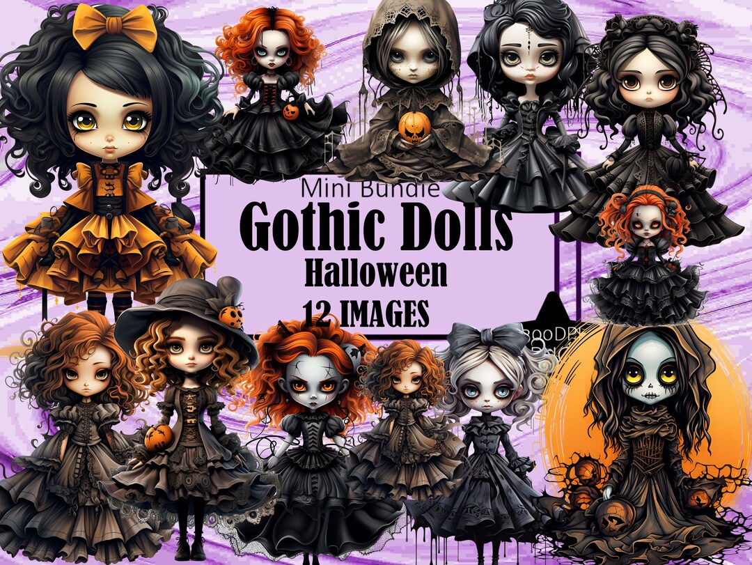 Gothic Halloween Cute Horror Dolls Spooky Kawaii Art Sublimation Bundle ...