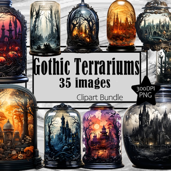 Gothic Terrariums - Spooky and Creepy in a Bottle - Graphics Transparent Commercial License Incl.~Digital Download Sublimation Junk Journal