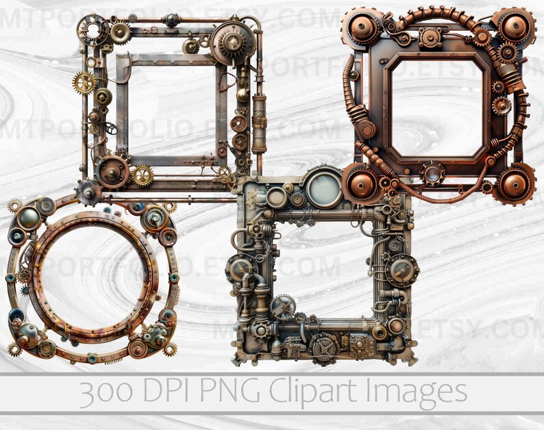 Steampunk Frame Clipart Copper Gear Frame PNG Bundle Translucent ...