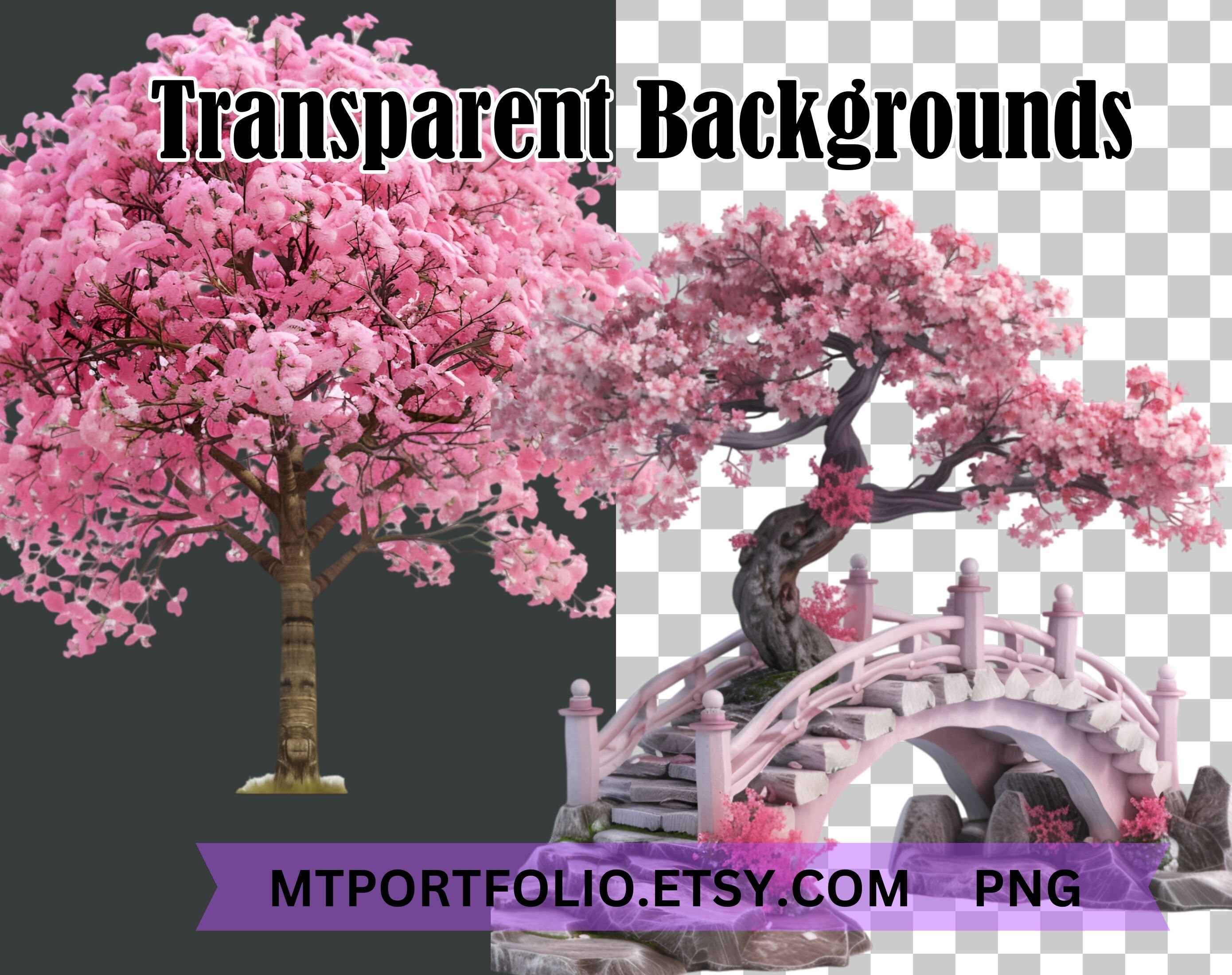 Sakura Cherry Blossom PNG Clipart Bundle Pink Flowering Tree Style PNG ...