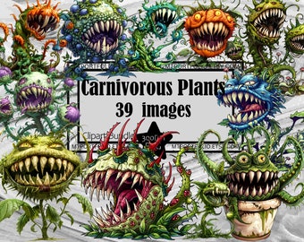 Carniverous Plant Clipart Monster Plant Clipart Bundle Horror Plant PNG Black Girl Clipart Paper Crafts Junk Journal Mutant PLant PNG Creepy