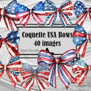 Coquette USA Fiocchi Clipart Bandiera Americana Grafica Bandiera Patriottica USA Sublimazione Bundle Junk Journal Scrapbook File PNG Trasparente Download